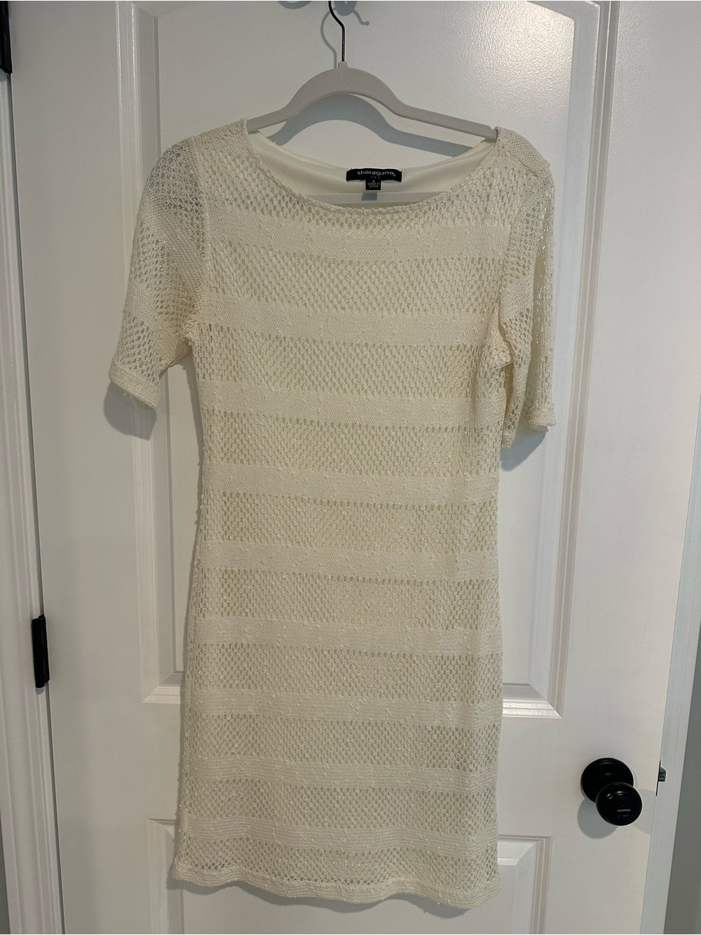Cream Knit Short-Sleeve Midi Dress